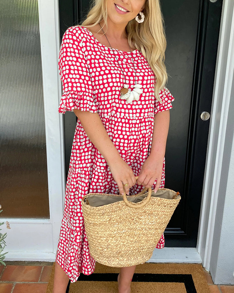 Dolly| Midi-jurk met ronde hals en stippenprint