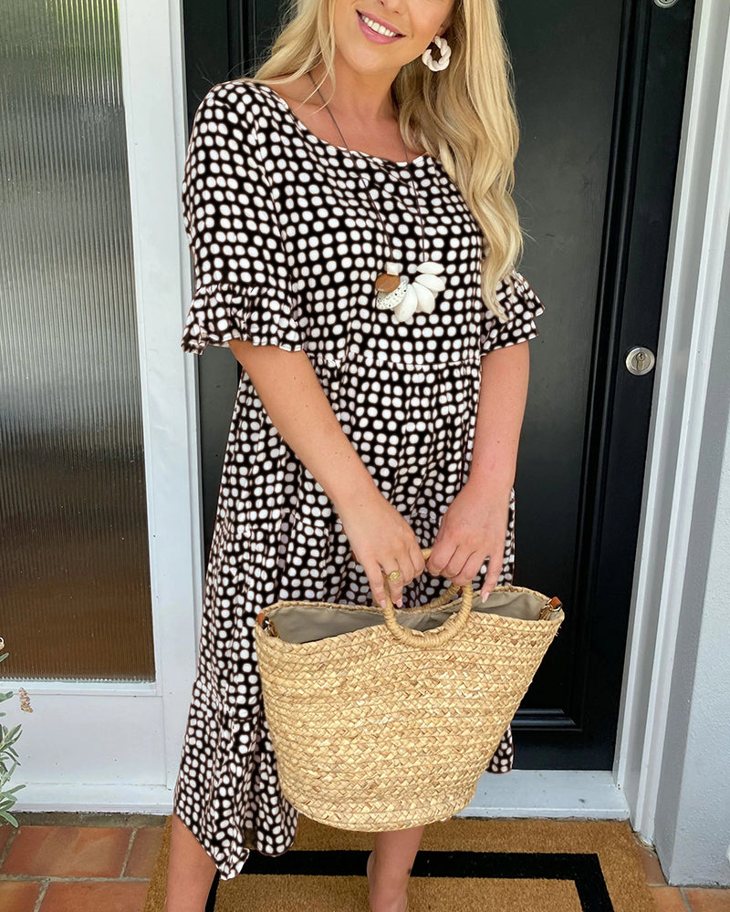 Dolly| Midi-jurk met ronde hals en stippenprint