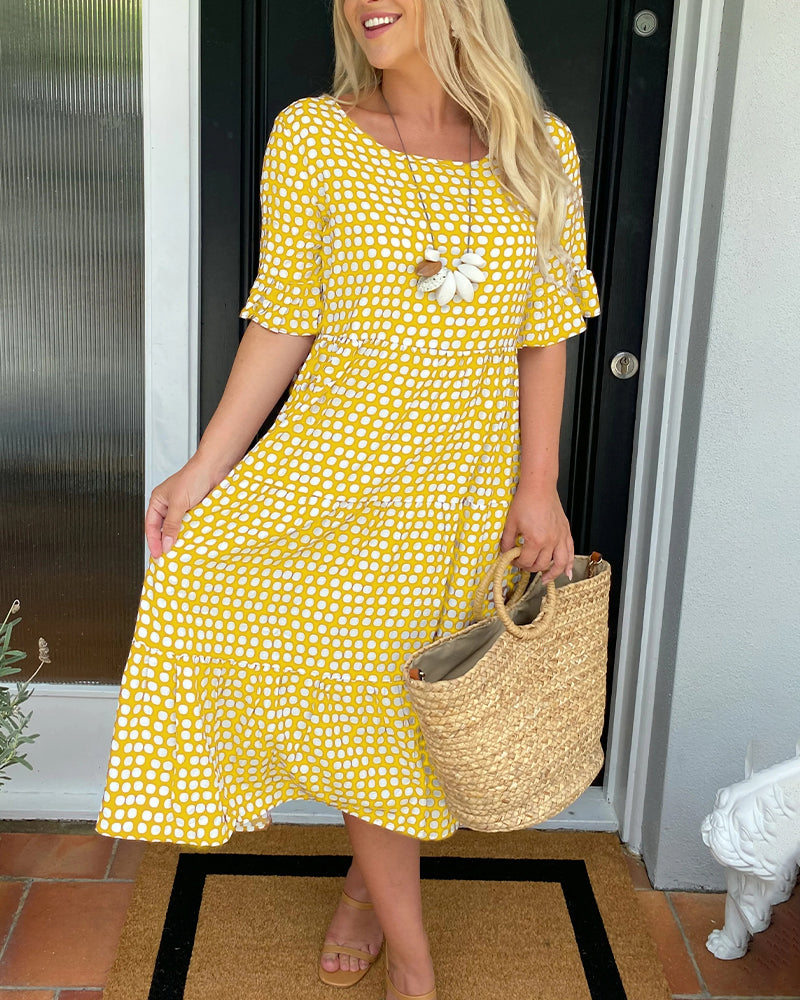 Dolly| Midi-jurk met ronde hals en stippenprint