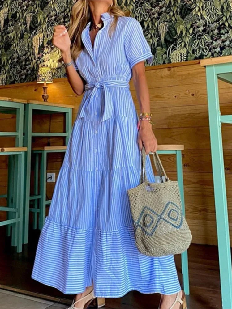 Janice | Stijlvolle gestreepte maxi-jurk