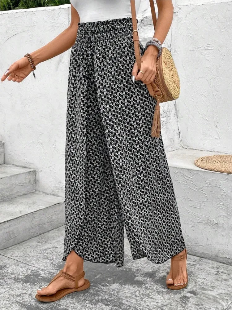 Marja| Zomerse broek met elastische pijpen en trekkoord