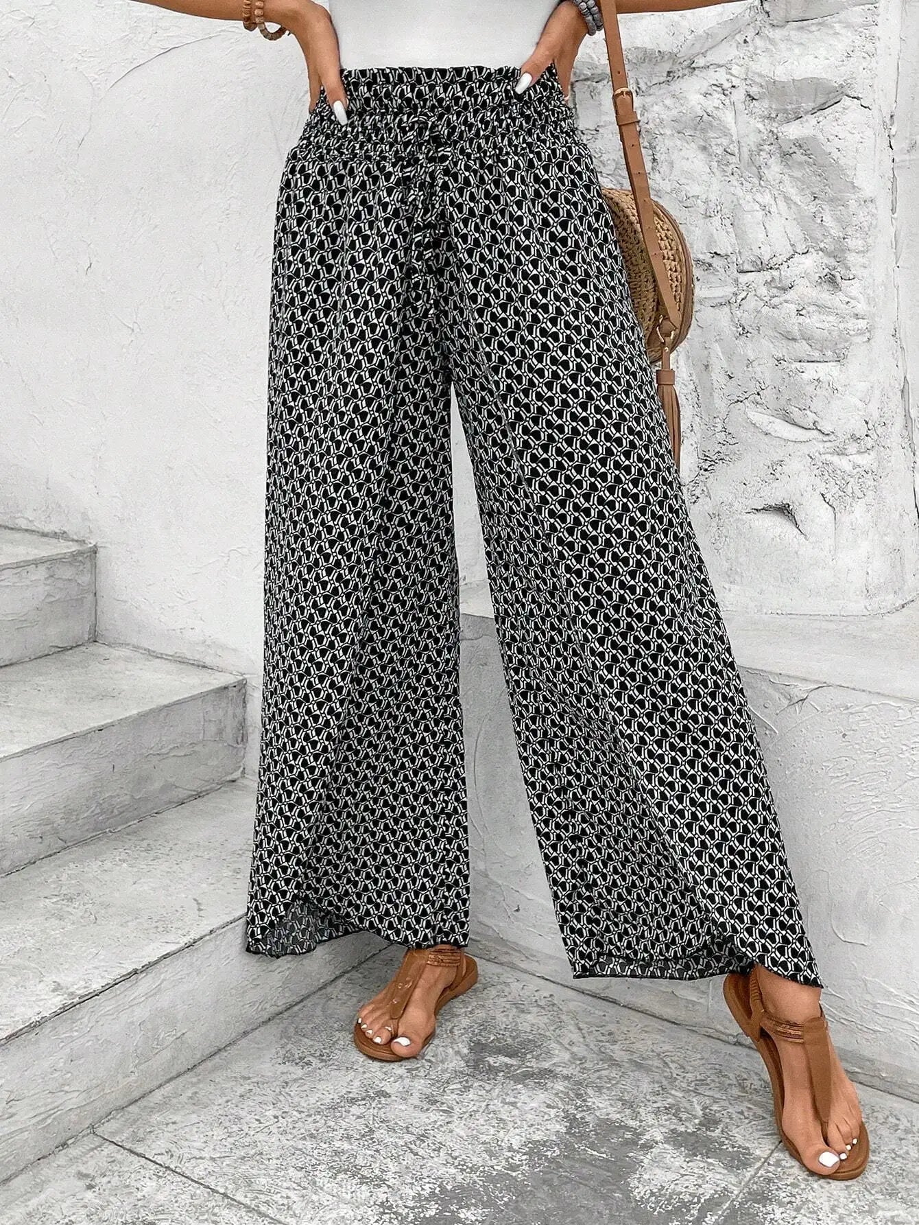 Marja| Zomerse broek met elastische pijpen en trekkoord