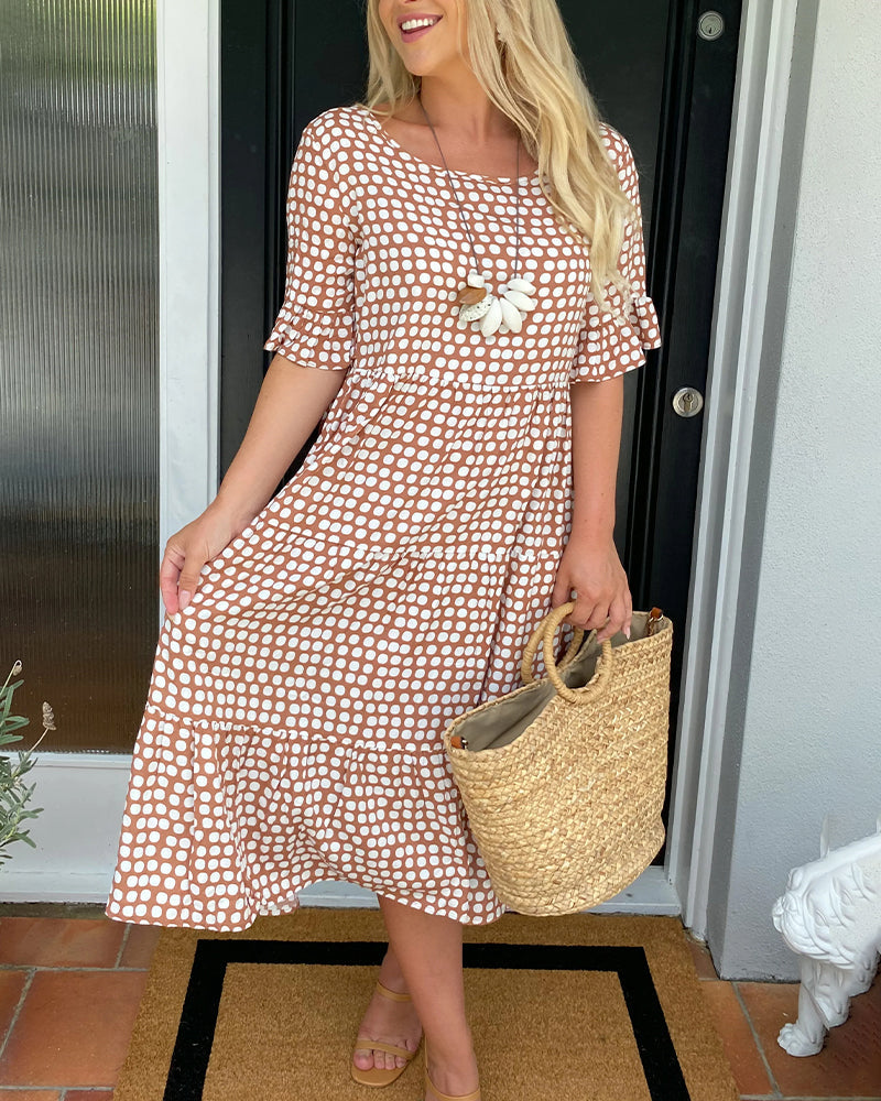 Dolly| Midi-jurk met ronde hals en stippenprint