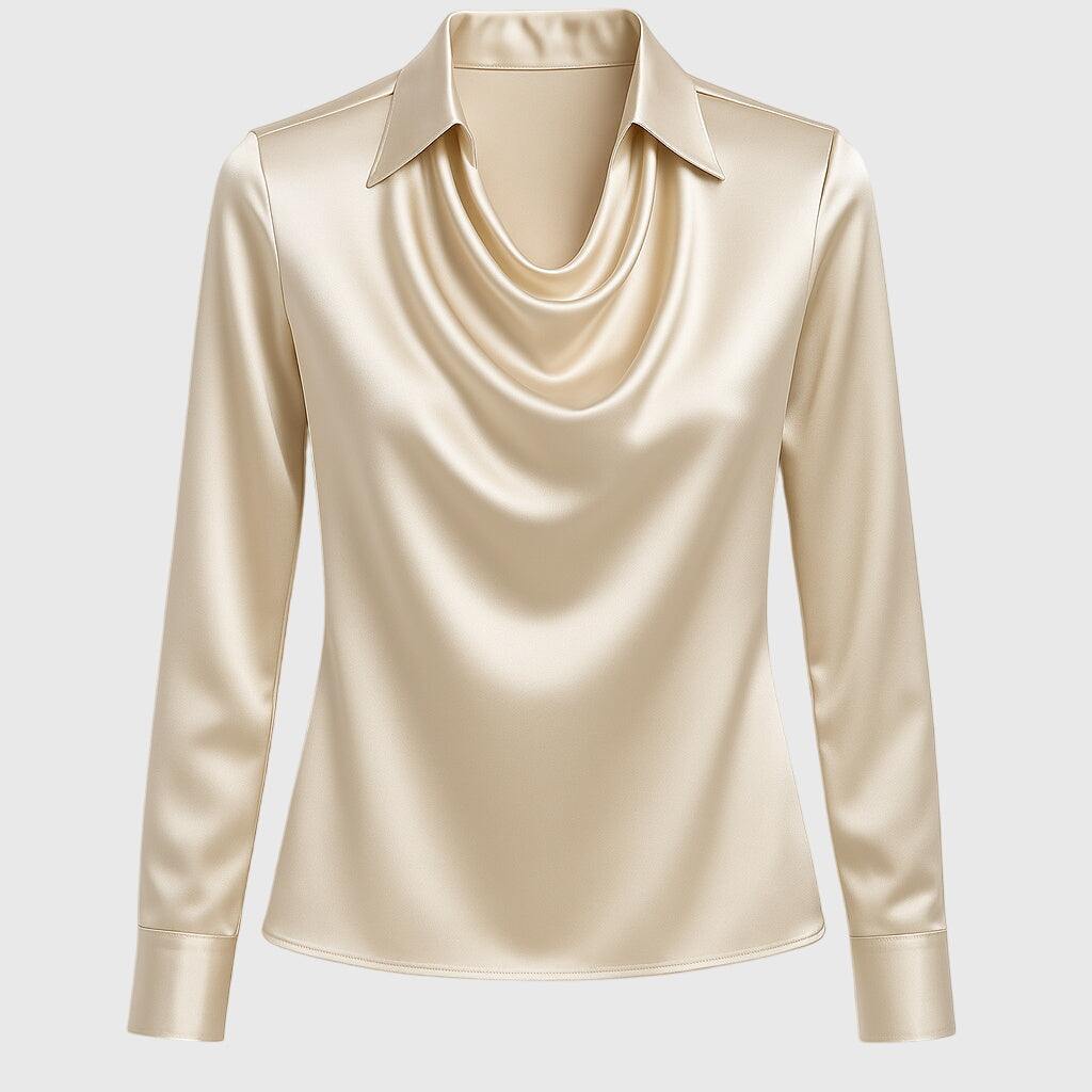 Sylvie | Satijnen Blouse met luxe glans en plooihals