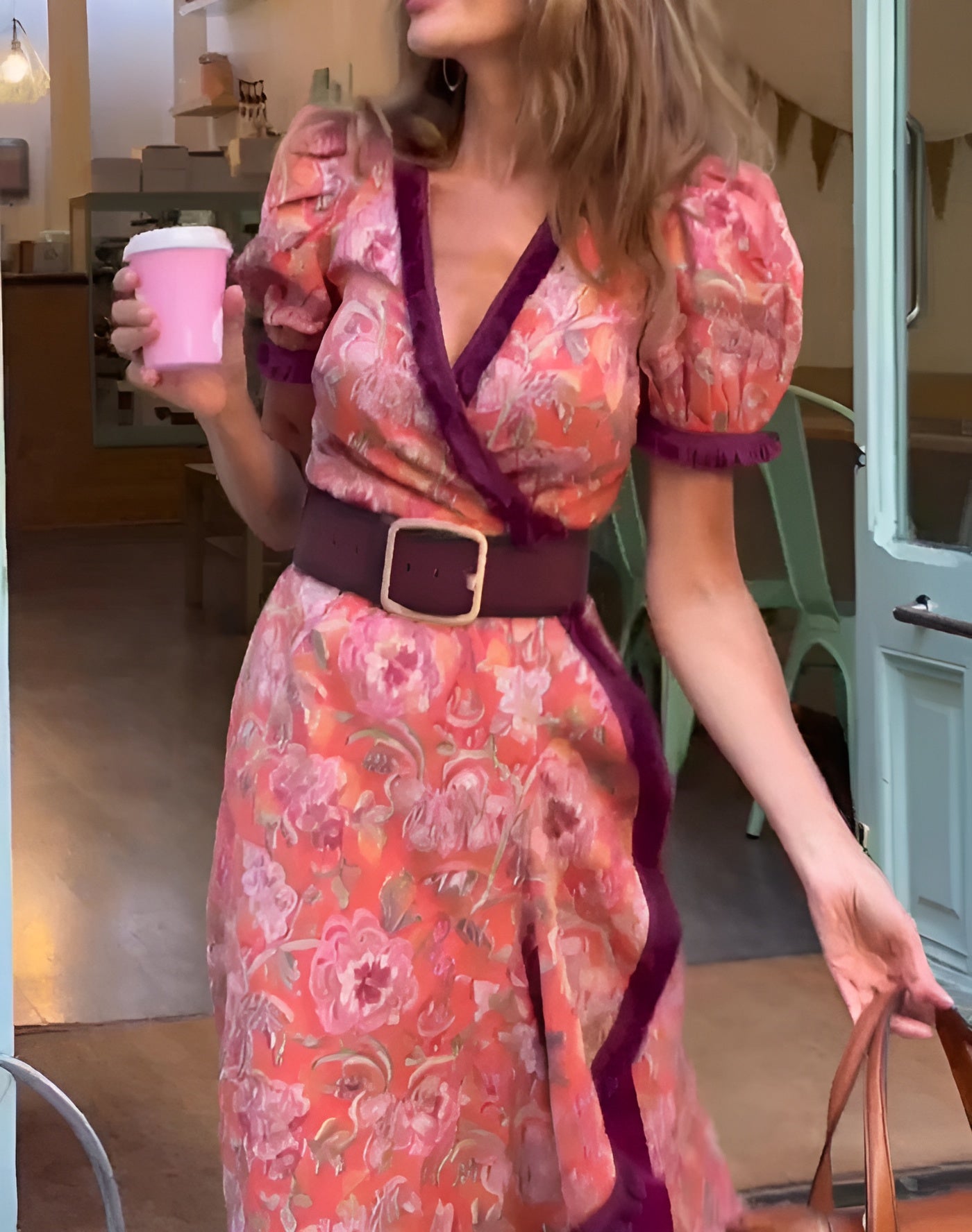 Vera| Elegante Roze Maxi Dress met Korte Mouwen