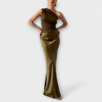 Elegante Off-Shoulder Plissé Maxi Jurk