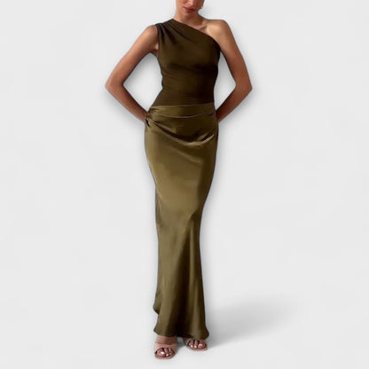 Elegante Off-Shoulder Plissé Maxi Jurk