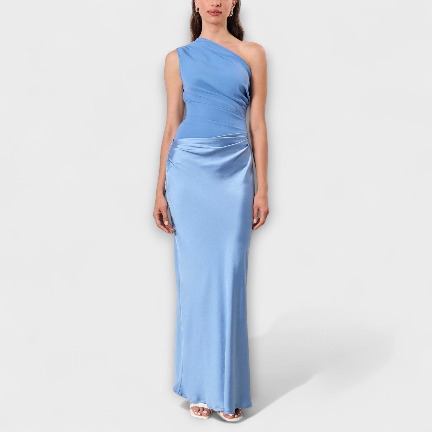 Elegante Off-Shoulder Plissé Maxi Jurk