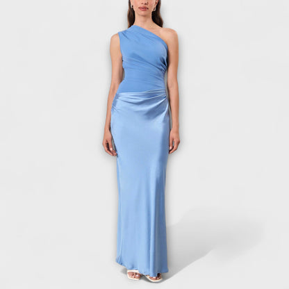 Elegante Off-Shoulder Plissé Maxi Jurk