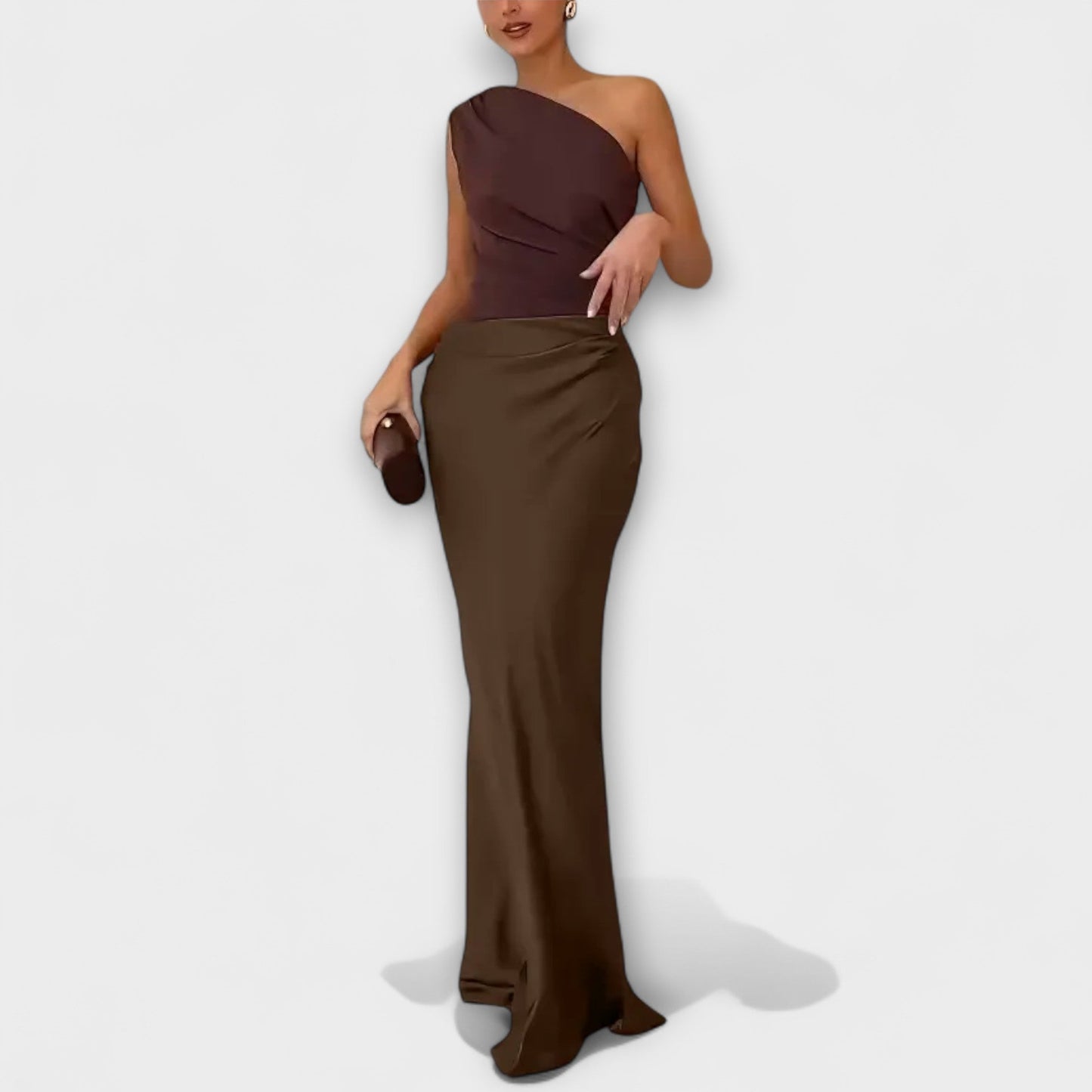Elegante Off-Shoulder Plissé Maxi Jurk