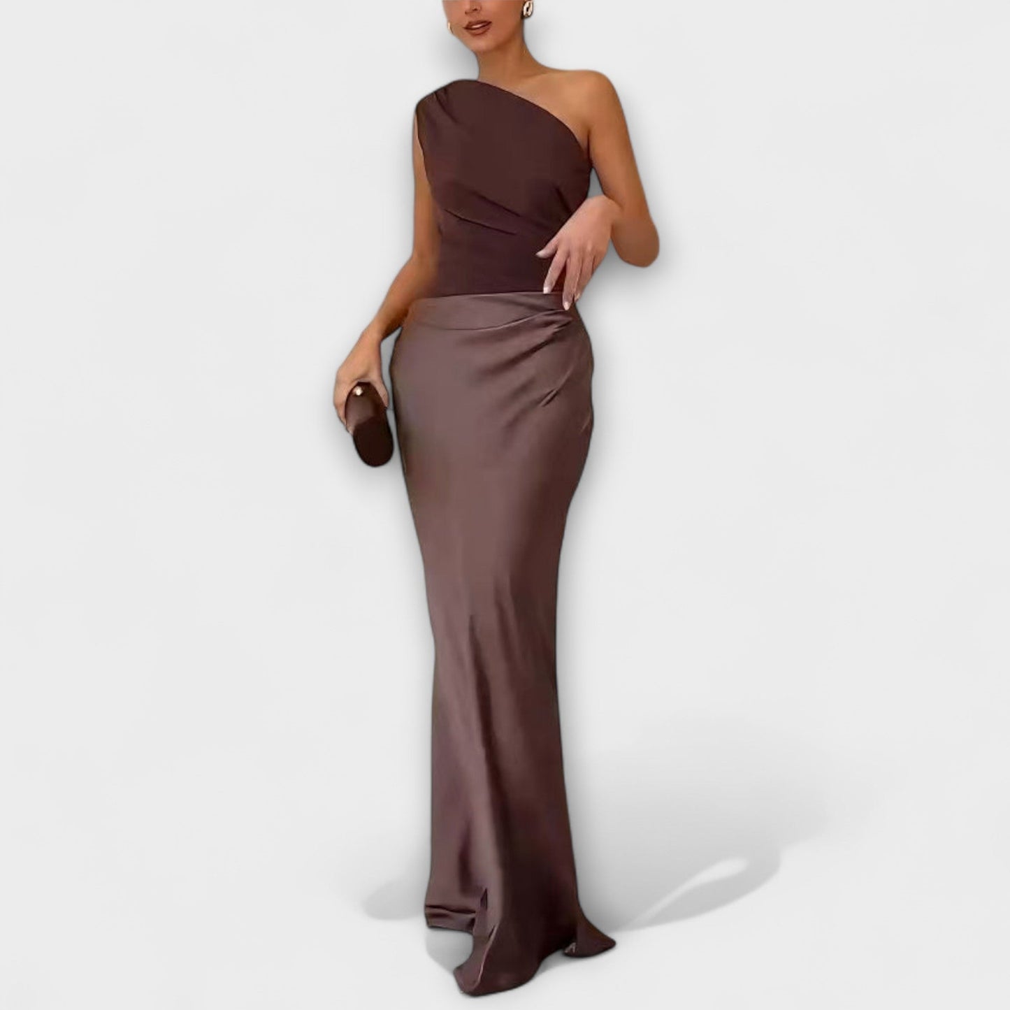 Elegante Off-Shoulder Plissé Maxi Jurk