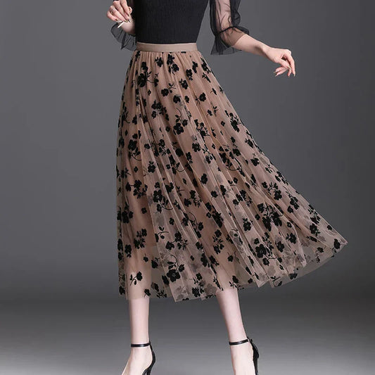 Odette | Elegante tule midi-rok met verfijnde bloemen