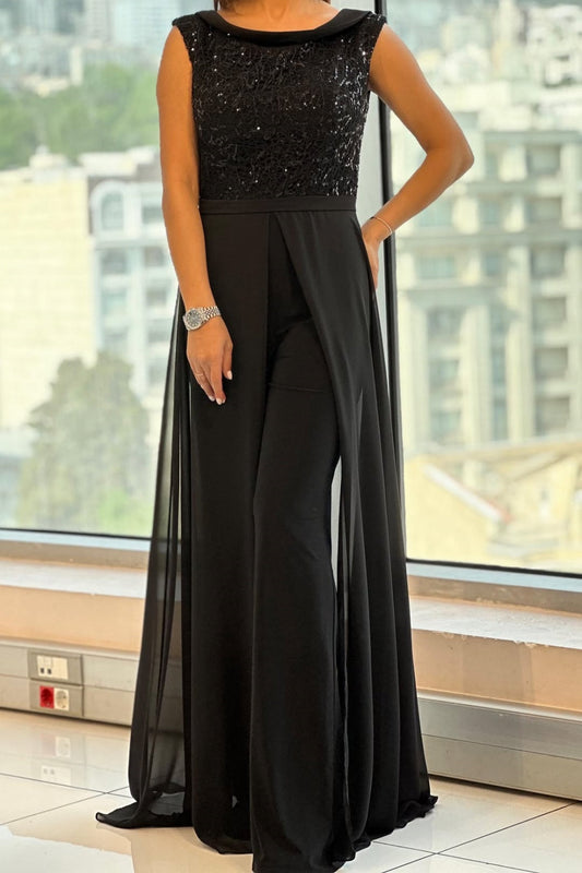 Zwarte jumpsuit met glittertop