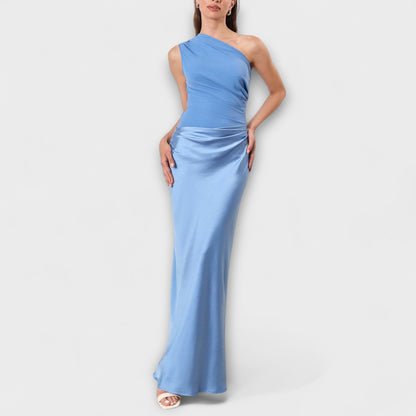 Elegante Off-Shoulder Plissé Maxi Jurk