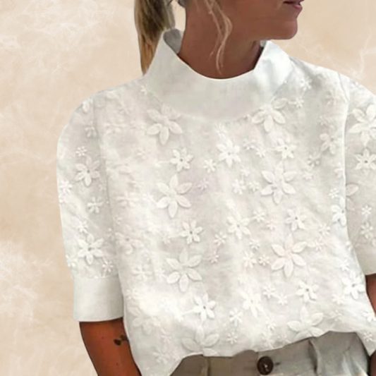 Mandy| Blouse met geborduurde eenvoudige staande kraag