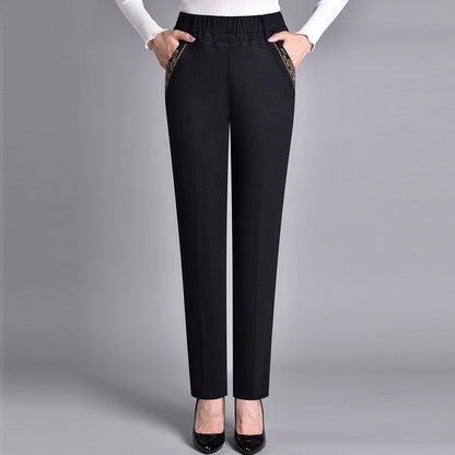 Damesjeans met zijzakken en elastische taille